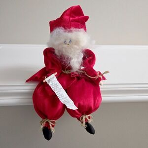 Vintage Handmade Sitting Santa Mrs. Claus Rag doll Shelf Sitter Art Christmas
